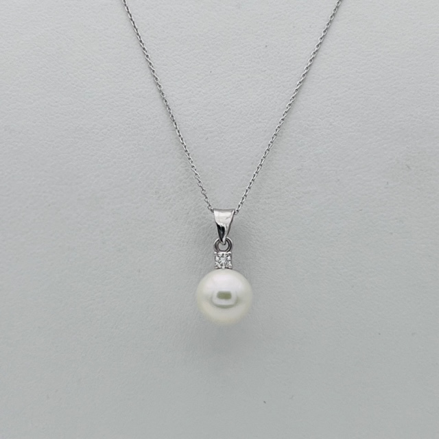 Girocollo perla diamanti oro bianco  art.CDP68-7