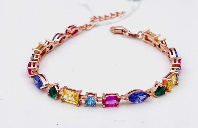 Bracciale tennis argento 925% rose e cristalli Rainbow Art. 614757